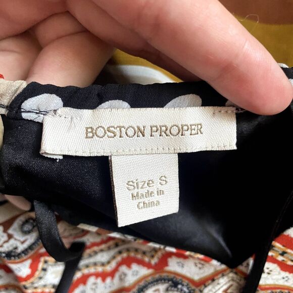 Boston Proper Mixed Print Peasant Blouse Flowy Oversized Bohemian Size Small - Picture 3 of 4